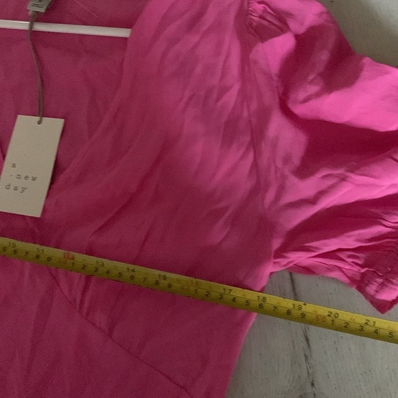 NWT A New Day Pink size M Women's Puff Short Sleeve Dress maxi classic v neck - Picture 10 of 11